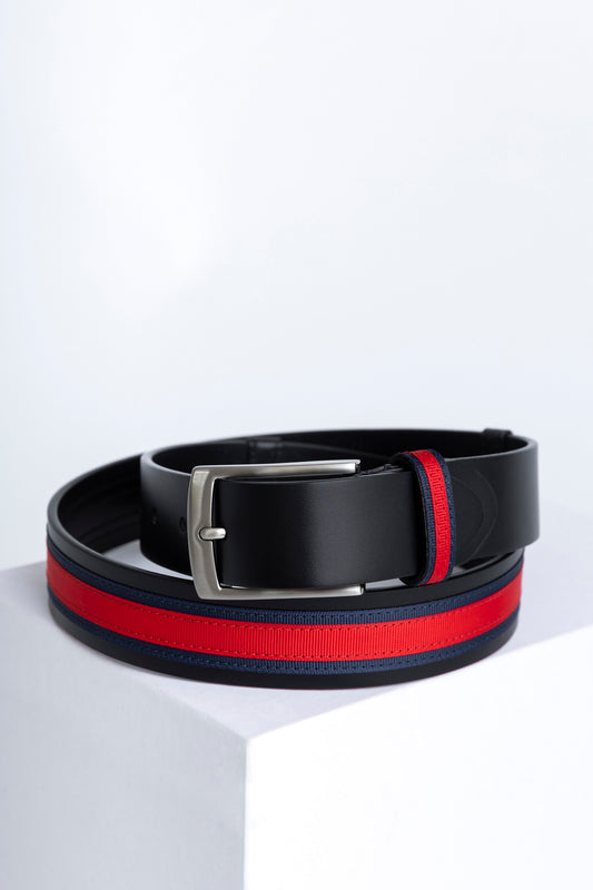 Classic Red on Navy Blue, svart läderbälte