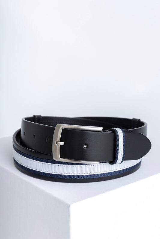 Classic White on Navy Blue, svart läderbälte